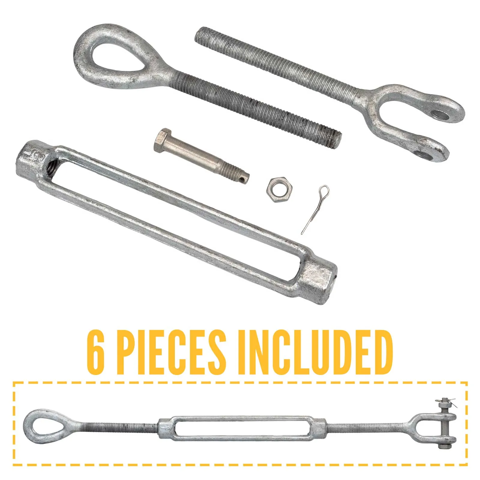 1" x 18" Jaw & Eye Galvanized Turnbuckle