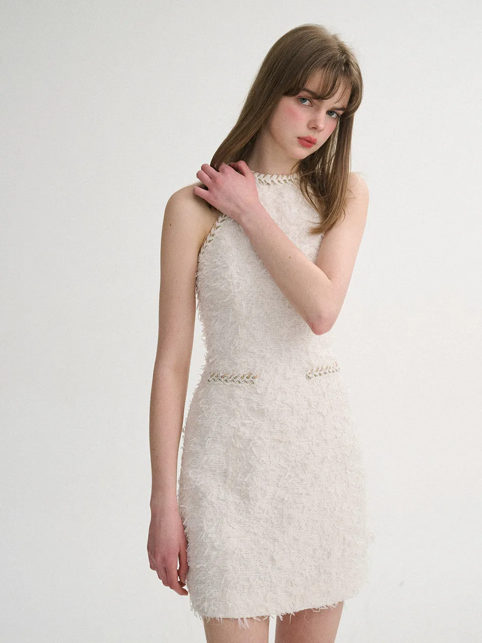 feather halter neck mini-dress
