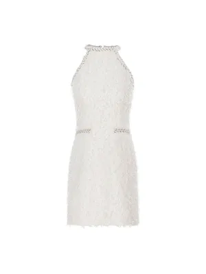 feather halter neck mini-dress