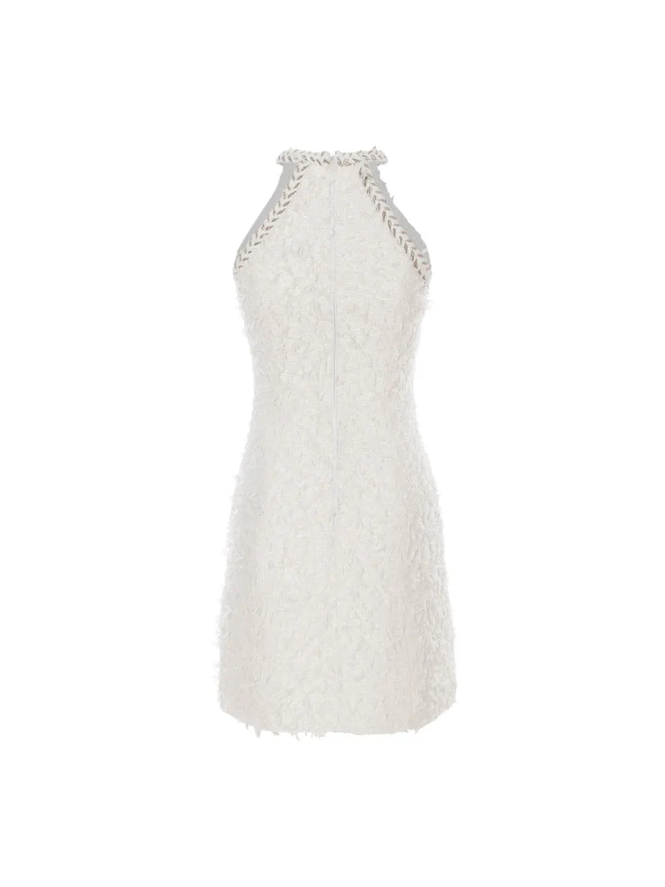 feather halter neck mini-dress