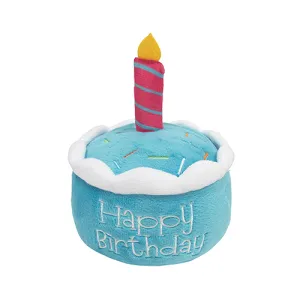 FouFouBrands Plush Round Birthday Cake Dog Toy (Blue)