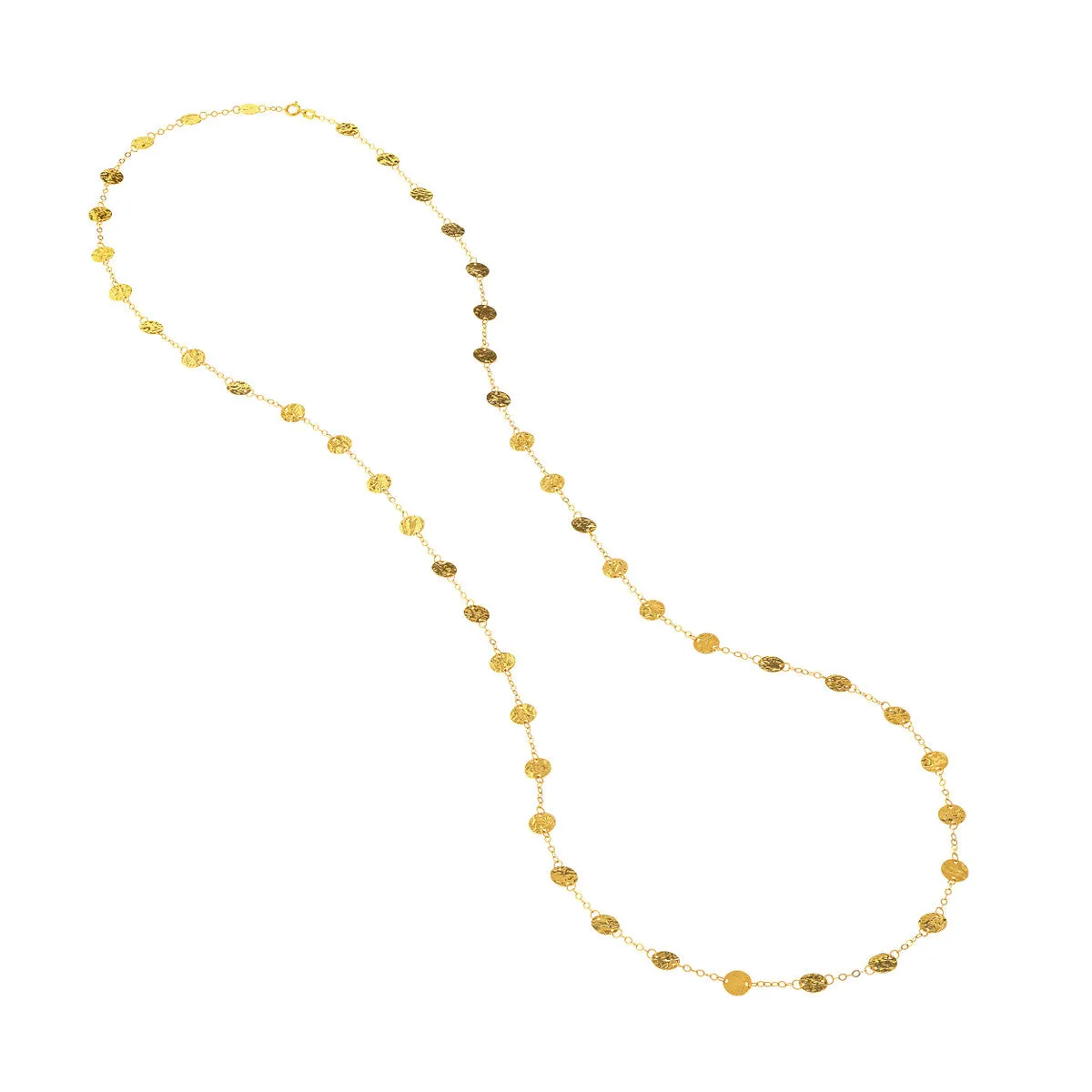 hammered disc long layering necklace