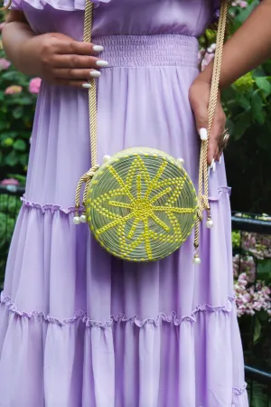 Sahara Round Straw Crossbody With Zipper Closure