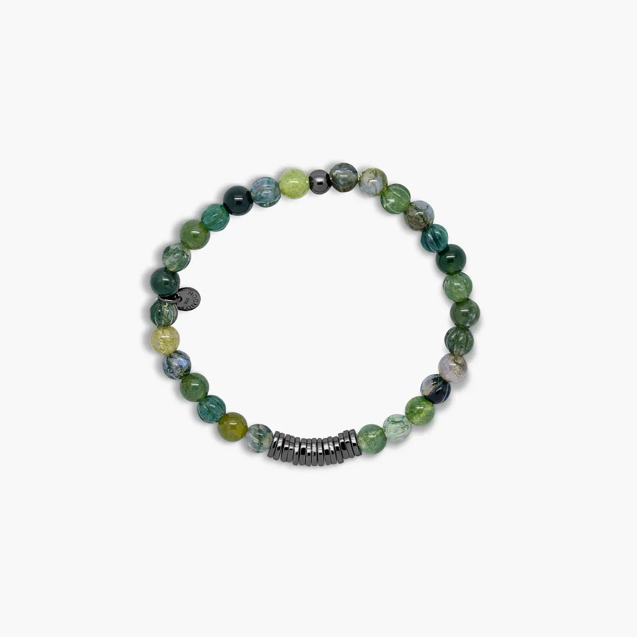 Tateossian Classic Discs Bracelet with Moss Agate & Black Rhodium Plated Silver